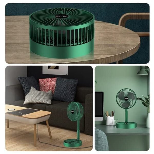 Powerful Rechargeable Desk Fan, Folding Telescopic & Adjustable Height, Small Desk Table Air Fan with Built-in Battery for Travel, Outdoor, Home, Office, Kitchen, Picnic, Kids - Foldable Fan - Image 3