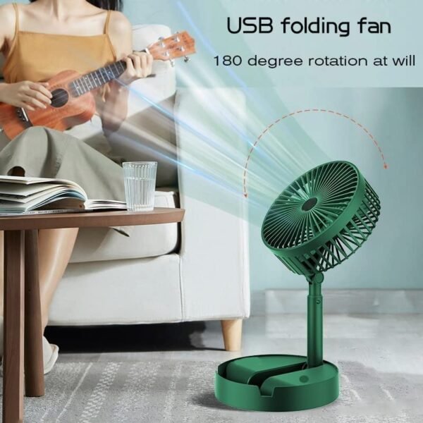 Powerful Rechargeable Desk Fan, Folding Telescopic & Adjustable Height, Small Desk Table Air Fan with Built-in Battery for Travel, Outdoor, Home, Office, Kitchen, Picnic, Kids - Foldable Fan - Image 4
