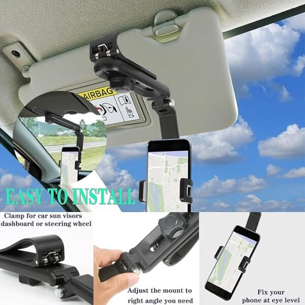 ar Phone Holder for Sun Visor, 1080° Rotatable and Foldable Dashboard Phone Holder for Car, Universal Adjustable Spring Clip Car Cell Phone Stand for All Phone, Car Accessories - Image 6