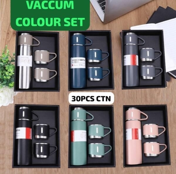 Stainless Steel Vacuum Flask and Flask Set 3 Steel Cups with Flask Combo Ideal Gift for Diwali and Birthday Gift Return Gift (Multicolour)