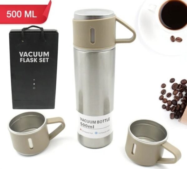 Stainless Steel Vacuum Flask and Flask Set 3 Steel Cups with Flask Combo Ideal Gift for Diwali and Birthday Gift Return Gift (Multicolour) - Image 2