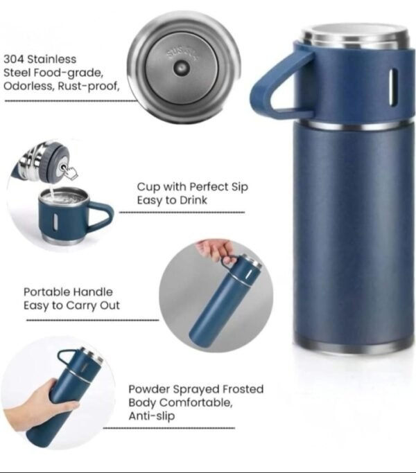 Stainless Steel Vacuum Flask and Flask Set 3 Steel Cups with Flask Combo Ideal Gift for Diwali and Birthday Gift Return Gift (Multicolour) - Image 3